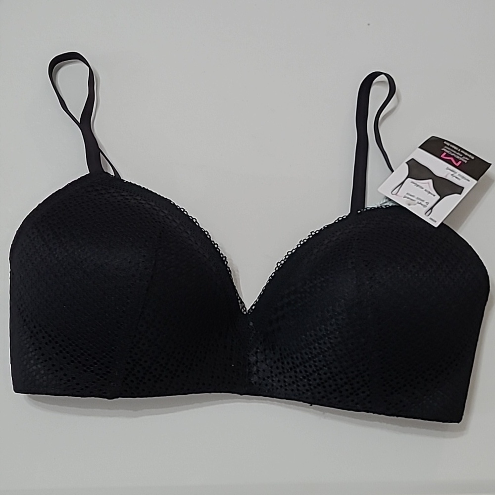 NWT Maidenform Black Lace-Textured Wireless Bra 38C
